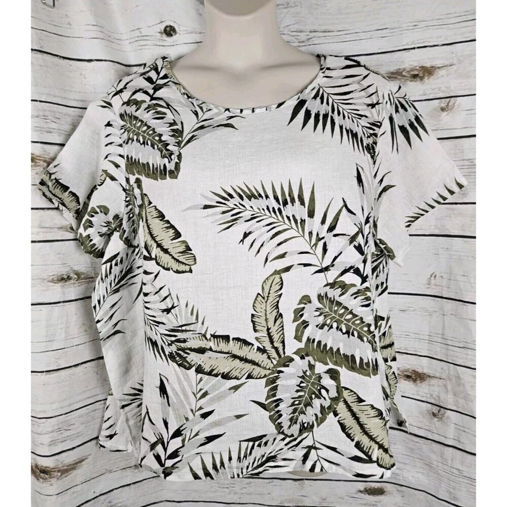 C&C California 100% Linen Top 3X Multi Tropical Floral Print Vacation Cruise